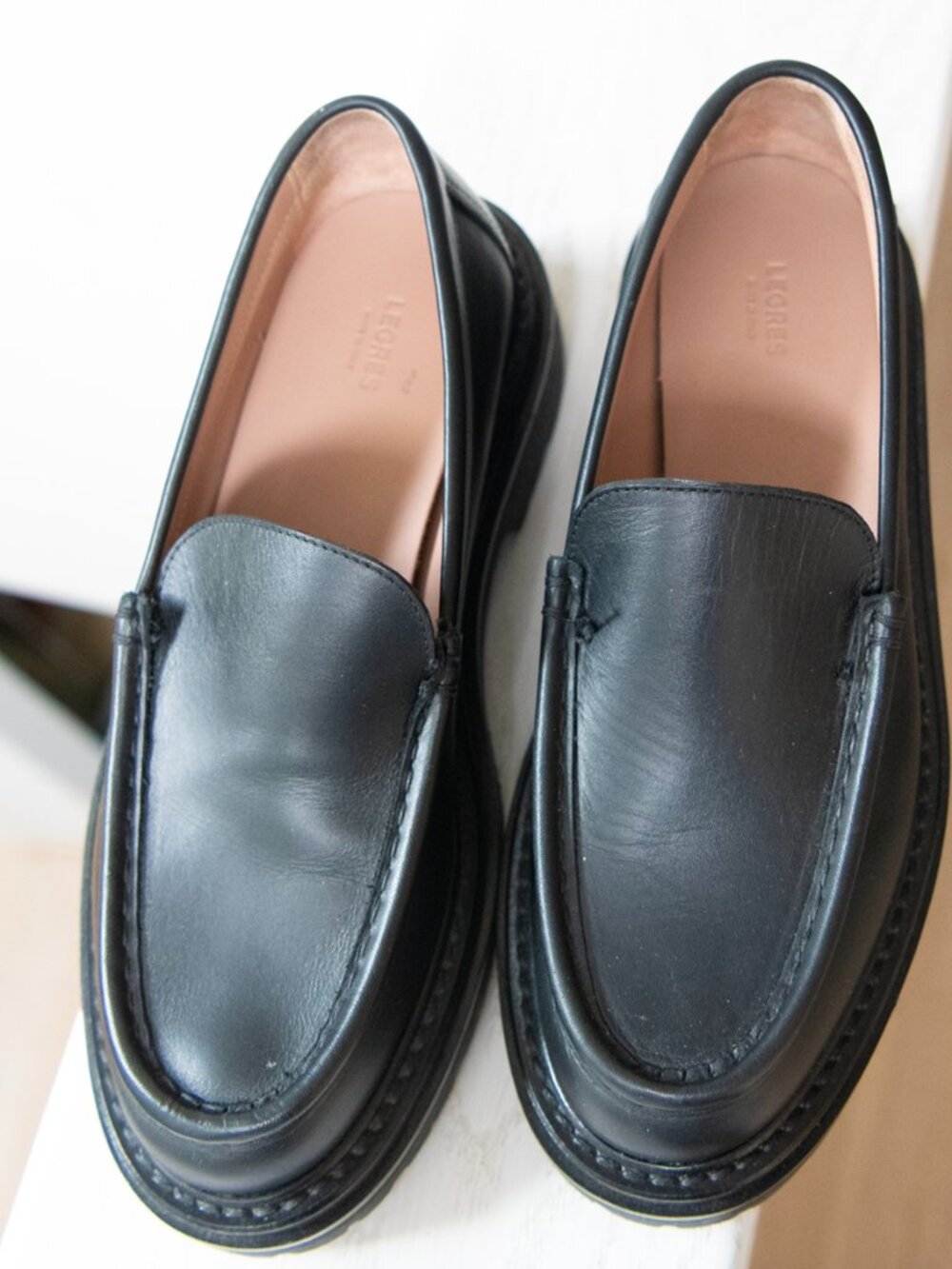 Legres Black Leather Double Chunky Loafers sz 37